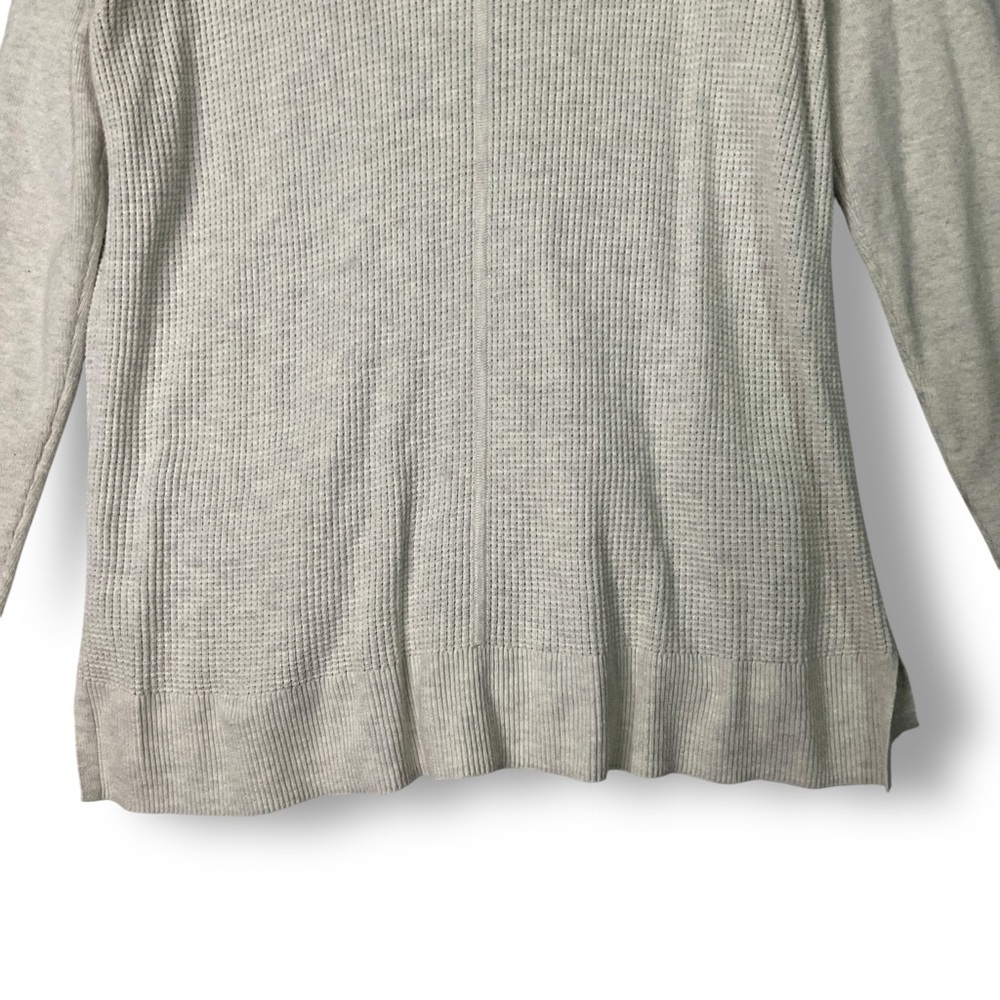 Talbots Waffle Knit Hooded Thermal Sweater 1X Full Zip Neutral Long Lightweight - Picture 8 of 11